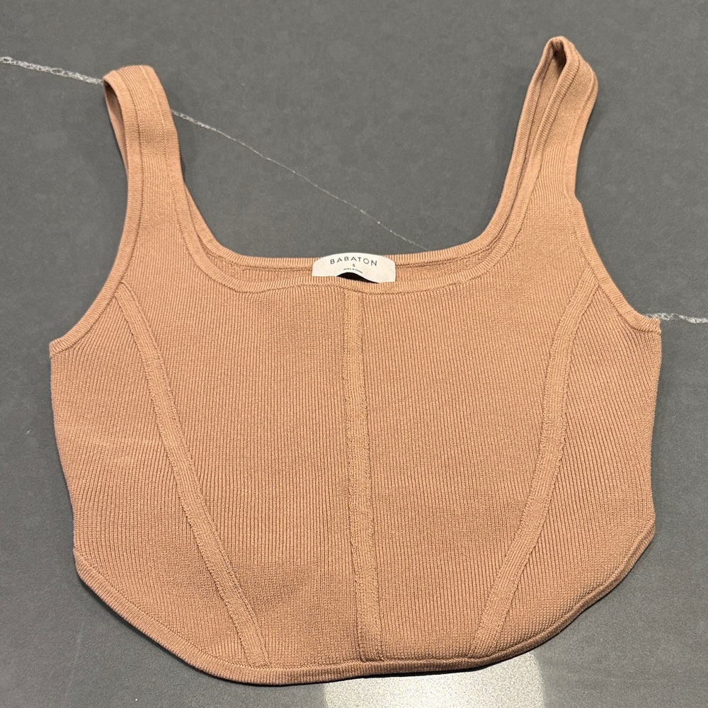 Babaton Beige Ribbed Tank Top
